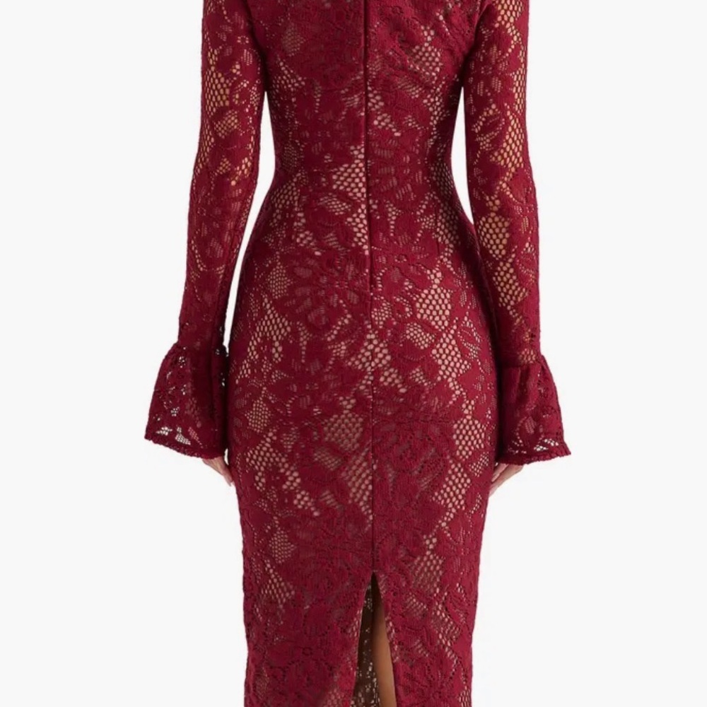 House of CB Burgundy Lace Long Sleeve Dress - Picture 2 of 4